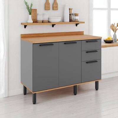 Balcão De Cozinha Castanha 1200mm Com Tampo 3 Portas E 2 Gavetas - Cinza/freijó