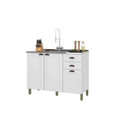 Balcão Para Cozinha 120cm 3 Portas 2 Gavetas Sem Tampo Firenze Branco Indekes