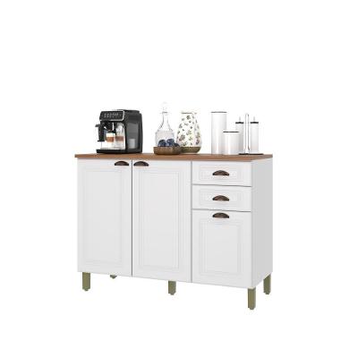 Balcão Para Cozinha 120cm 3 Portas 2 Gavetas Com Tampo Firenze Branco Indekes