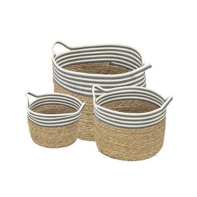 Kit 3 Cestos Or-5508 Em Fibra Natural Seagrass Or Design Cinza/branco