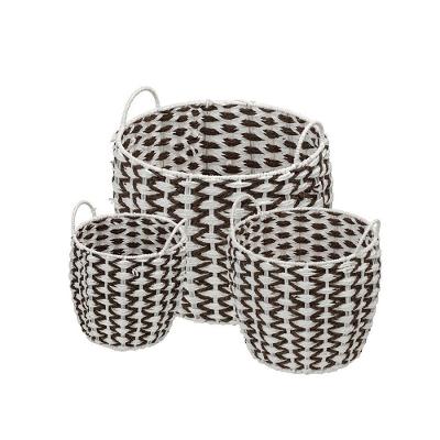 Kit 3 Cestos Or-5509 Em Fibra Natural Seagrass Or Design Branco Com Marrom