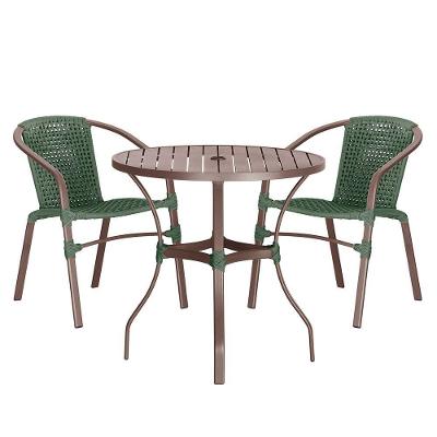 02 Cadeiras Floripa E Mesa Roma 80cm Marrom Trama Original Verde