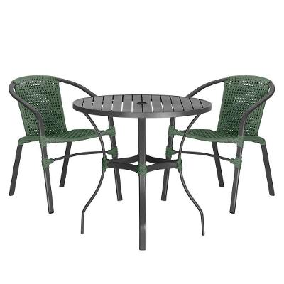 02 Cadeiras Floripa E Mesa Roma 100cm Preta Trama Original Verde