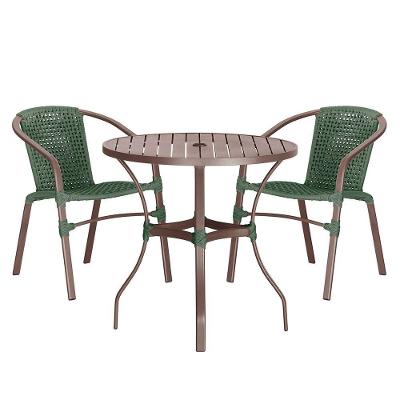 02 Cadeiras Floripa E Mesa Roma 100cm Marrom E Corda Nautica Verde