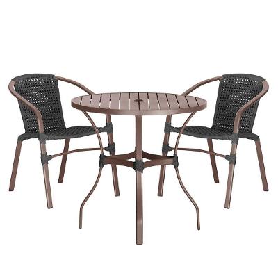 02 Cadeiras Floripa E Mesa Roma 80cm Marrom Trama Original Preto