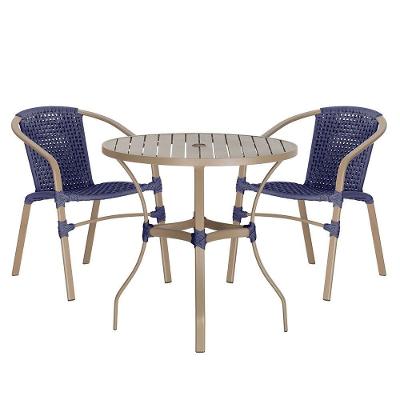 02 Cadeiras Floripa E Mesa Roma 100cm Fendi E Corda Nautica Azul