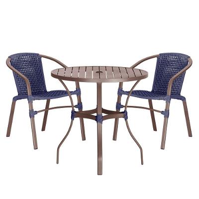 02 Cadeiras Floripa E Mesa Roma 100cm Marrom E Corda Nautica Azul