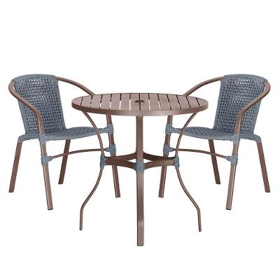 02 Cadeiras Floripa E Mesa Roma 100cm Marrom E Corda Nautica Prata