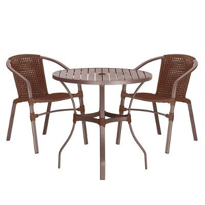 02 Cadeiras Floripa E Mesa Roma 100cm Marrom E Corda Nautica Marrom