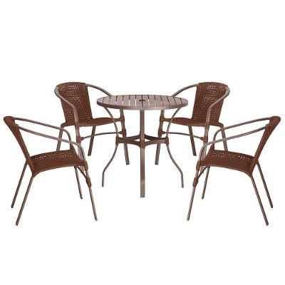 04 Cadeiras Floripa E Mesa Roma 100cm Marrom Trama Original Marrom