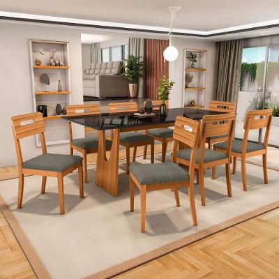 Conjunto Sala De Jantar Madeira Maciça 8 Cadeiras Kappesberg Preto Linho Chumbo