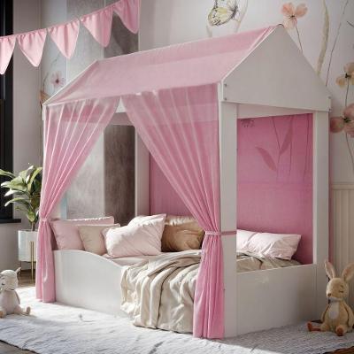 Cama Infantil Colina Casinha Com Voal Branco Rosa