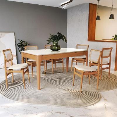 Conjunto Sala De Jantar Madeira Maciça 6 Cadeiras Kappesberg Off White Linho Areia tela Bege