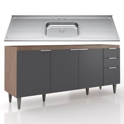 Balcão De Cozinha Com Pia Inox 180cm Pérola Z34 Freijó-grafite - Mpozenato