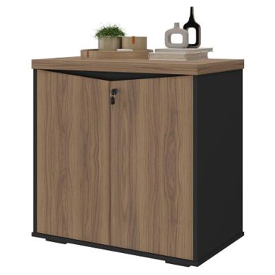 Balcão Para Escritório 74cm 2 Portas Rayly Nogal-preto A06 - Mpozenato