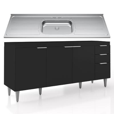 Balcão De Cozinha Com Pia Inox 180cm Pérola Z34 Preto - Mpozenato