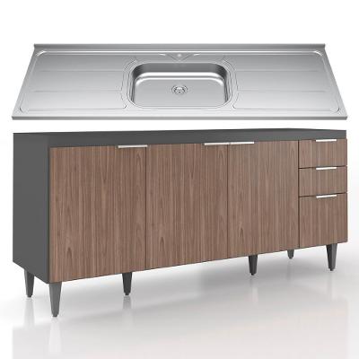 Balcão De Cozinha Com Pia Inox 180cm Pérola Z34 Grafite-freijó - Mpozenato