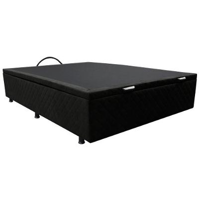 Base Box Baú Para Cama Casal 138x188cm Liz S05 Suede Bordado Preto - Mpozenato