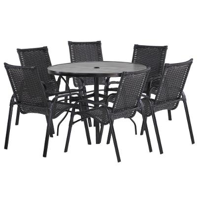 6 Cadeiras E Mesa 80cm Tampo Ripado Alumínio Piscina Jardim Preto