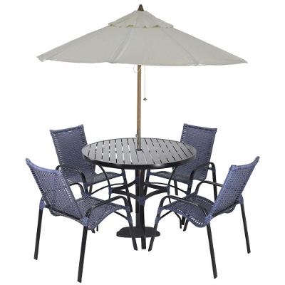 Jogo 4 Cadeiras Emily E Mesa Com Ombrelone Trama Original Azul Dark