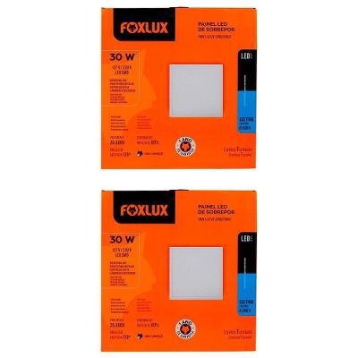 Kit 2 Painel Led 40x40 Quadrado Branco Sobrepor 30w 6500k Foxlux