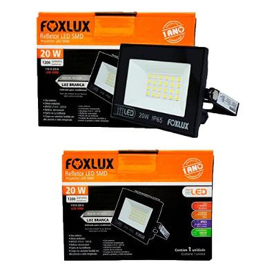 Kit 2 Refletor Led 20w 6500k Preto Bivolt Foxlux