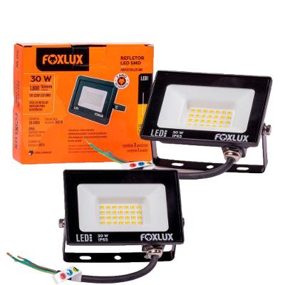 Kit 2 Refletor Led 30w 3000k Preto Bivolt Foxlux