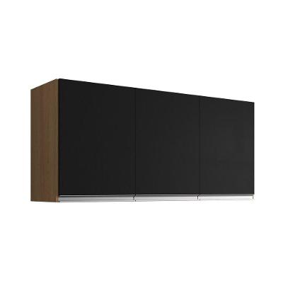 Armário Aéreo De Cozinha Andréia 120 Cm Com 3 Portas Amêndoa/Preto