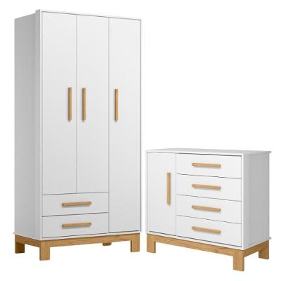 Roupeiro Com 3 Portas E Cômoda Malta Branco Acetinado