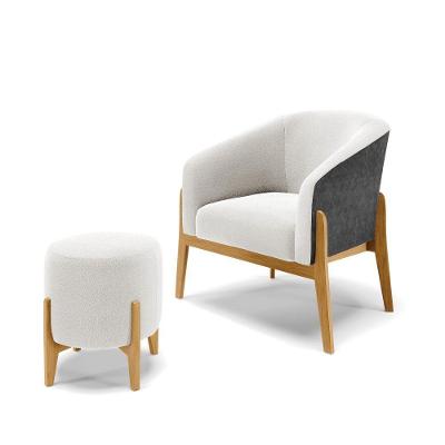 Poltrona E Puff Decorativo Base Madeira Stella Pu Preto/bouclê Off White D03 - D'rossi