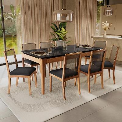 Conjunto Sala De Jantar Madeira Maciça 8 Cadeiras Kappesberg Preto Bouclé Chumbo