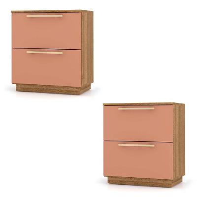 Mesa De Cabeceira 2 Gavetas 50cm Kit 2 Dubai Nature/camarim - Vila Rica
