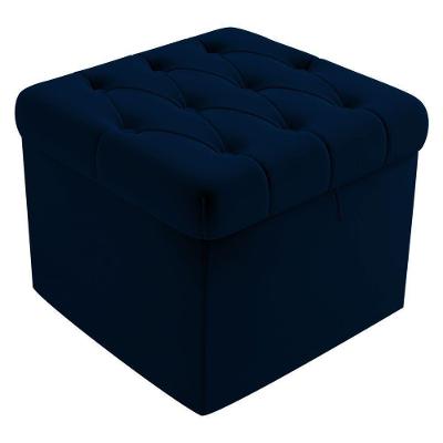 Puff Baú Capitonê Quadrado Suede Azul Marinho - D'rossi