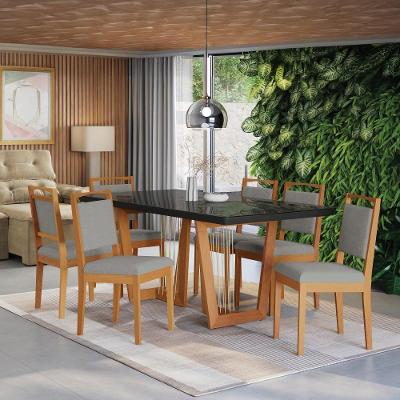 Conjunto Sala De Jantar Madeira Maciça 6 Cadeiras Kappesberg Preto Linho Cinza