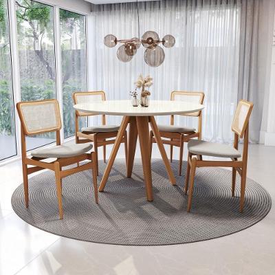 Conjunto Sala De Jantar Madeira Maciça 4 Cadeiras Kappesberg Off White Linho Caqui tela Bege