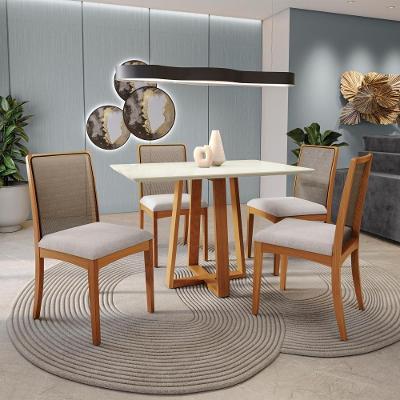 Conjunto Sala De Jantar Madeira Maciça 4 Cadeiras Kappesberg off white Linho Mescla Claro tela Chumbo