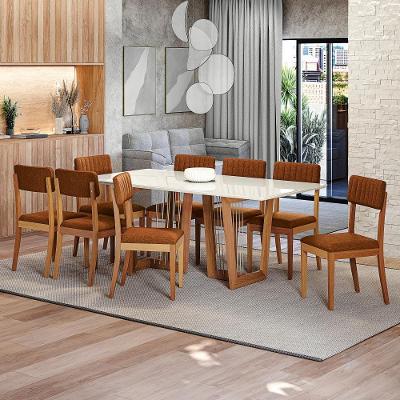 Conjunto Sala De Jantar Madeira Maciça 8 Cadeiras Kappesberg Off White Bouclé Terracota