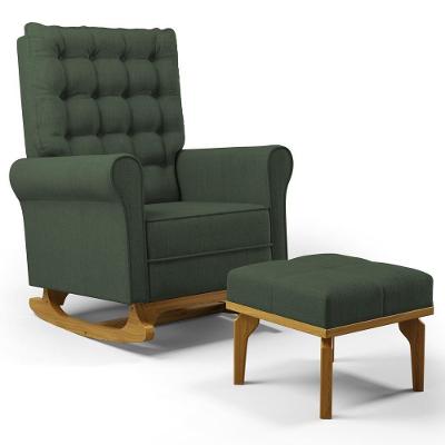 Poltrona De Amamentação Balanço E Puff Base De Madeira Brenda G05 Linho Verde - Mpozenato
