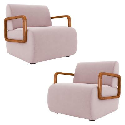 Poltrona Decorativa Orgânica Para Sala Kit 2 Belarus Z08 Veludo Rosê - Mpozenato