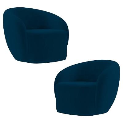 Poltrona Para Sala De Estar Orgânica Kit Com 2 Garbin Z08 Veludo Azul Marinho - Mpozenato