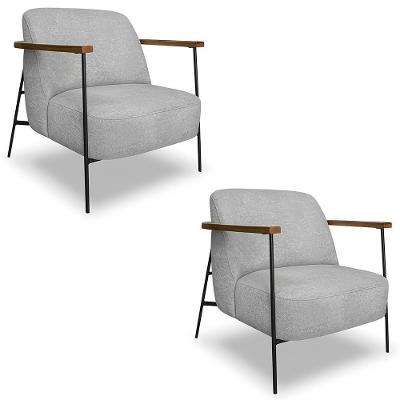 Poltrona Para Sala Pés Metálicos Kit 2 Ellen S06 Boucle Cinza - Mpozenato