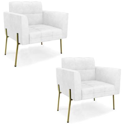 Poltrona Sala Pé Metal Dourado Kit 2 Ana Sintético Pu Branco - Ibiza