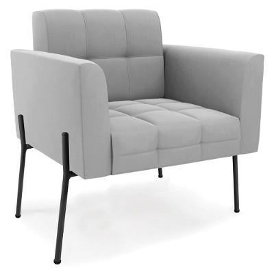 Poltrona Para Sala Pés Metálicos Preto Ana Suede Cinza - Ibiza