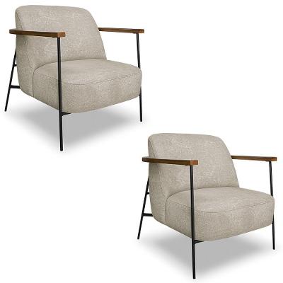 Poltrona Para Sala Pés Metálicos Kit 2 Ellen S06 Boucle Bege - Mpozenato