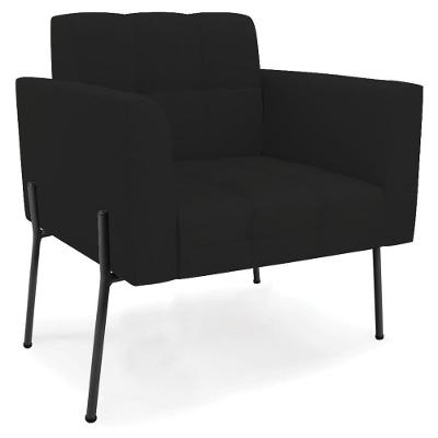 Poltrona Para Sala Pés Metálicos Preto Ana Linho Preto - Ibiza