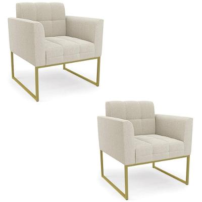 Poltrona Sala Base Industrial Dourado Kit 2 Ana Bouclé Bege - Ibiza