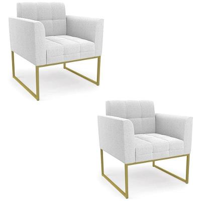 Poltrona Sala Base Industrial Dourado Kit 2 Ana Bouclé Off - Ibiza