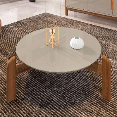 Mesa De Centro Redonda Lizz 64cm Off-white/cedro