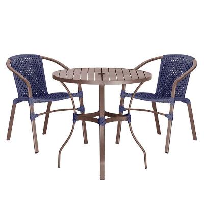 02 Cadeiras Floripa E Mesa Roma 100cm Marrom Trama Original Azul