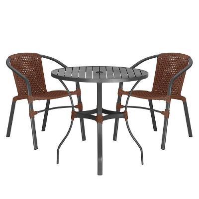 02 Cadeiras Floripa E Mesa Roma 100cm Preta Trama Original Marrom